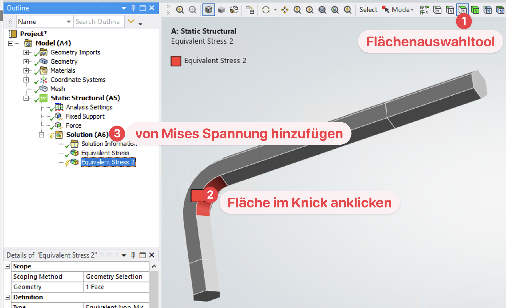Lokale Spannungsauswertung im Knick