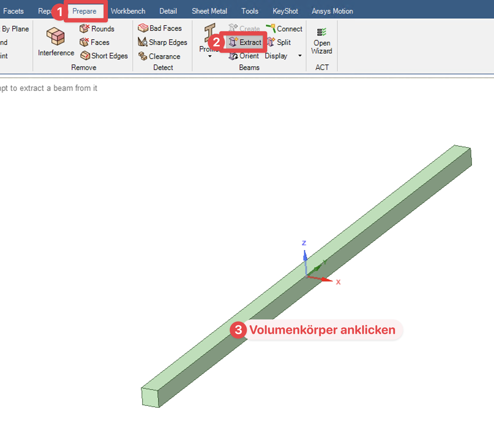 Balken in SpaceClaim erstellen mit Extract